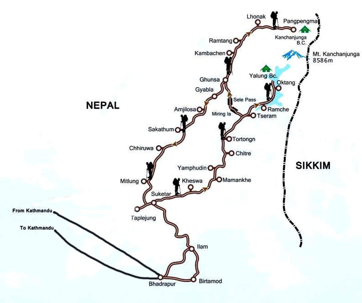 Kanchenjunga circuit trek 21 day map