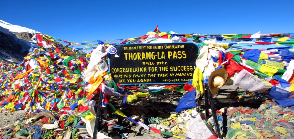 view of thorong la pass from annapurna circuit trek